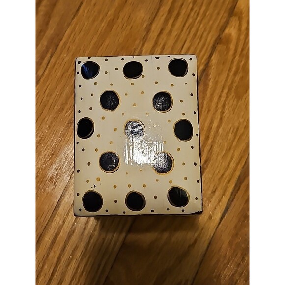 Hand Painted Black, White & Gold Wood 2 Deck Playing Card Holder Canasta Bridge - Picture 7 of 14